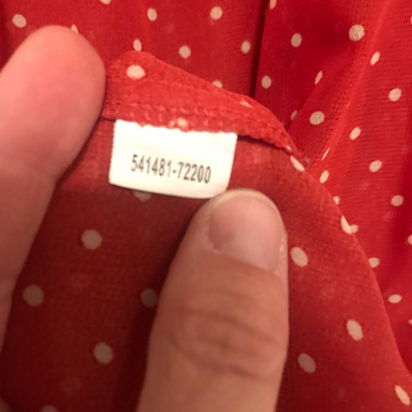 Trulli Women's Chiffon Sheer Boho Blouse, Rich Red White Polka Dots, Size Large - Picture 6 of 7